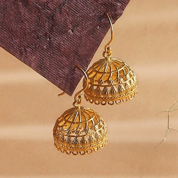 Alternate image for Gold-Plated Jhumki Dome-Themed Dangle Earrings from India Radiant Jhumki