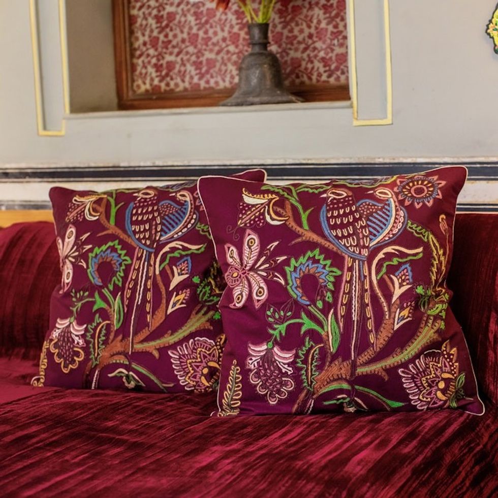 Cotton Cushion Covers with Floral Motif Set of 2 'Floral Muse'