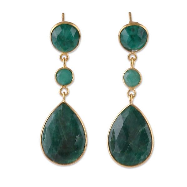 Alternate image for Gold-Plated 30-Carat Beryl and Aventurine Dangle Earrings Emerald Glam
