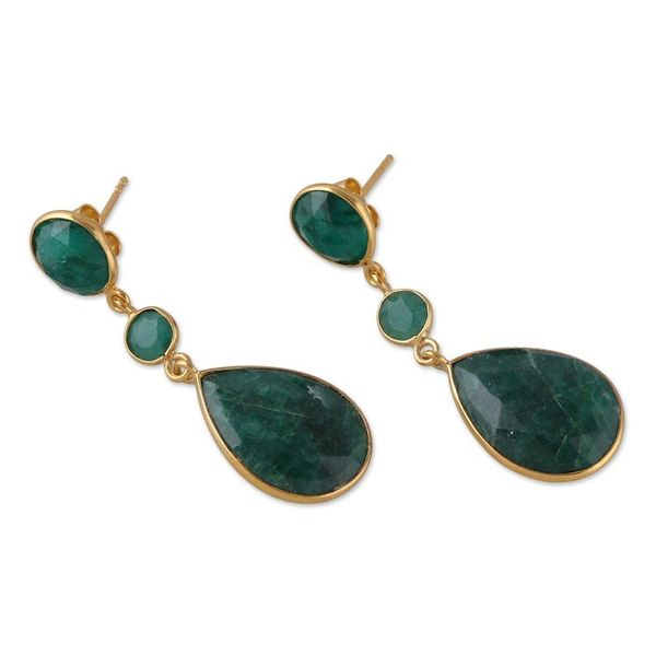 Alternate image for Gold-Plated 30-Carat Beryl and Aventurine Dangle Earrings Emerald Glam