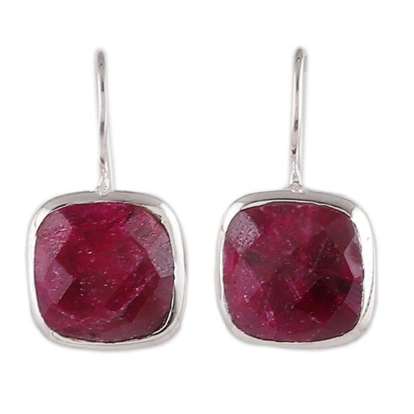 Alternate image for High-Polished 12-Carat Faceted Ruby Drop Earrings Passionate Essence