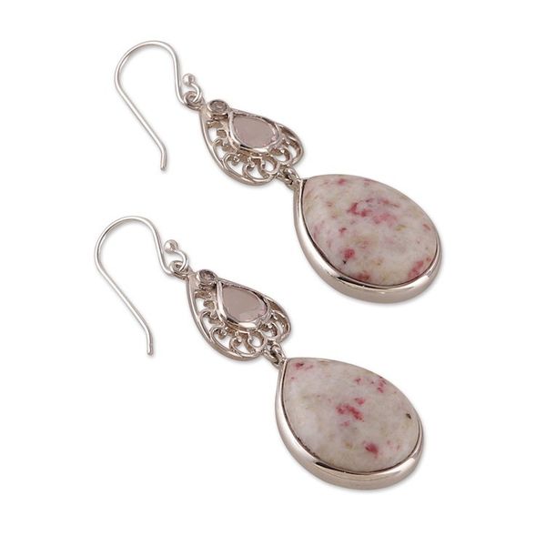 Alternate image for Dolomite Rose Quartz and White Topaz Heart Dangle Earrings Passionate Allure
