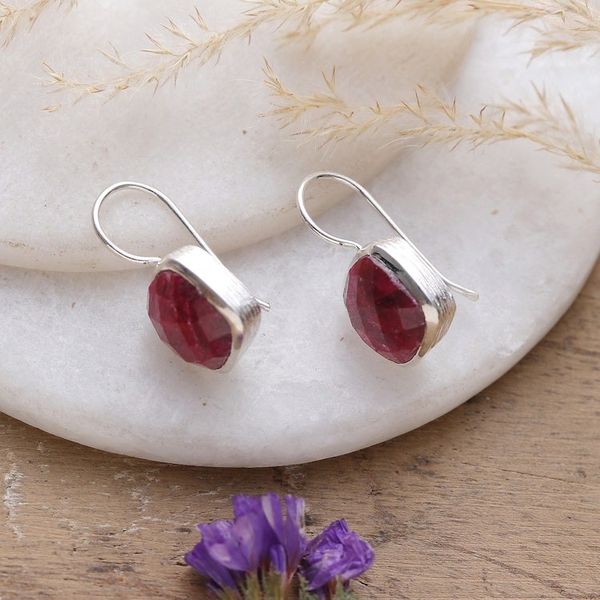 Alternate image for High-Polished 12-Carat Faceted Ruby Drop Earrings Passionate Essence