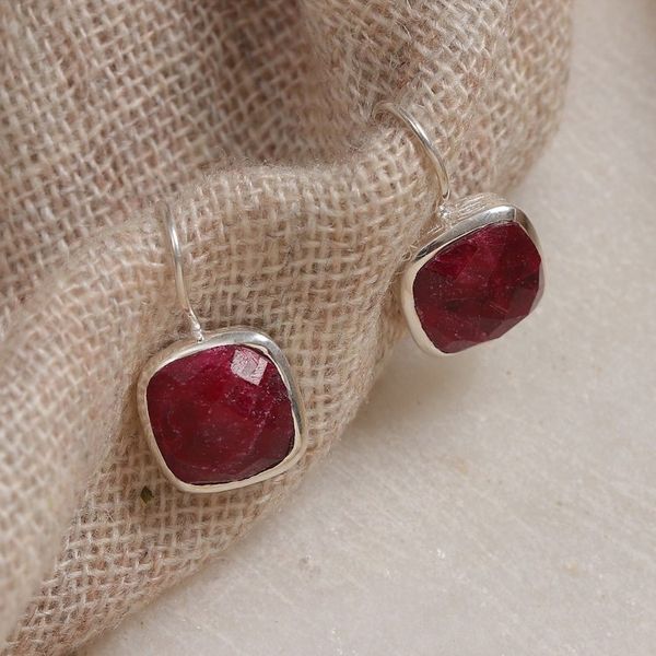 Alternate image for High-Polished 12-Carat Faceted Ruby Drop Earrings Passionate Essence