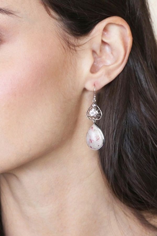 Alternate image for Dolomite Rose Quartz and White Topaz Heart Dangle Earrings Passionate Allure