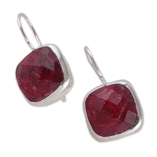 Alternate image for High-Polished 12-Carat Faceted Ruby Drop Earrings Passionate Essence
