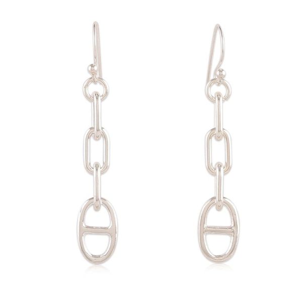 Alternate image for Modern Polished Sterling Silver Link-Shaped Dangle Earrings Contemporary Links