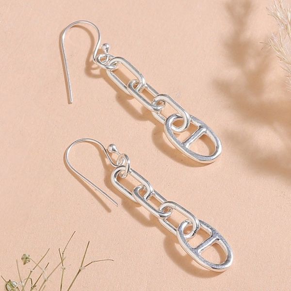 Alternate image for Modern Polished Sterling Silver Link-Shaped Dangle Earrings Contemporary Links