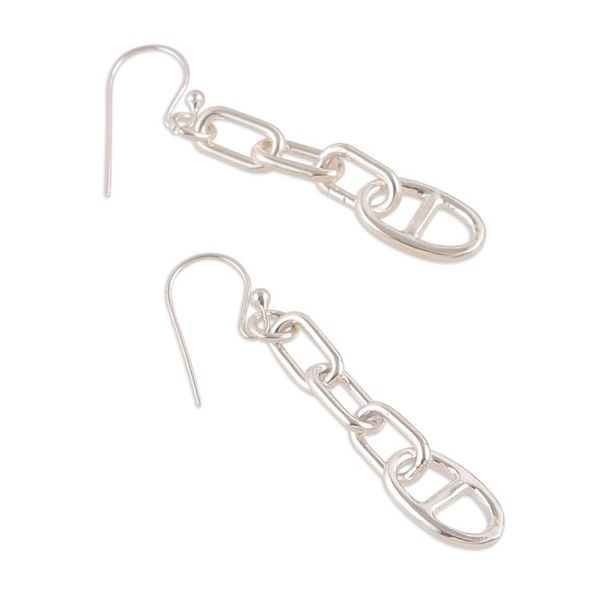 Alternate image for Modern Polished Sterling Silver Link-Shaped Dangle Earrings Contemporary Links