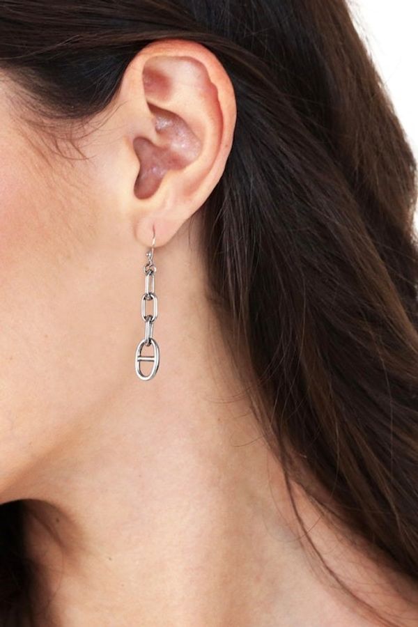 Alternate image for Modern Polished Sterling Silver Link-Shaped Dangle Earrings Contemporary Links