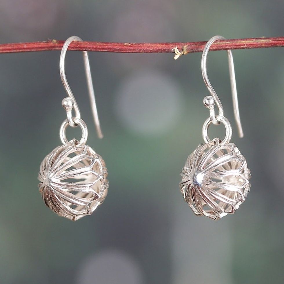 Spring-Themed Sterling Silver Dangle Earrings Made in India 'Floral Virtues'