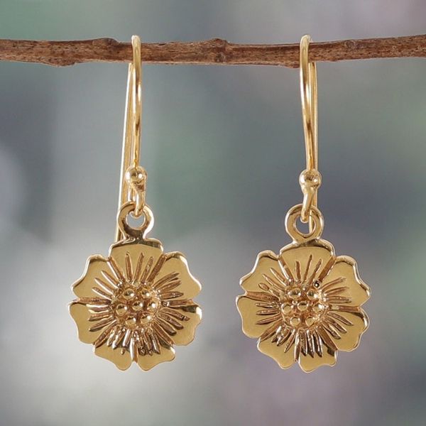Alternate image for Spring-Themed Floral Brass Dangle Earrings from India Floral Elation