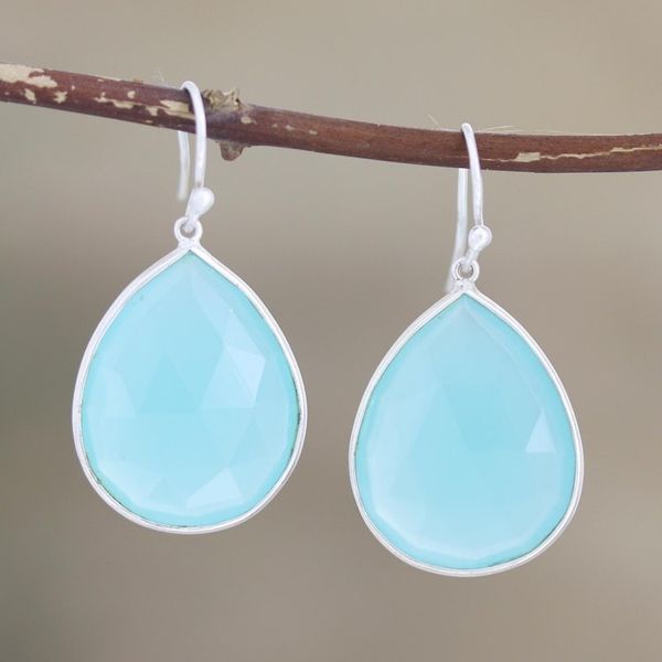 Alternate image for Chalcedony and Sterling Silver Dangle Earrings Dropped in Blue