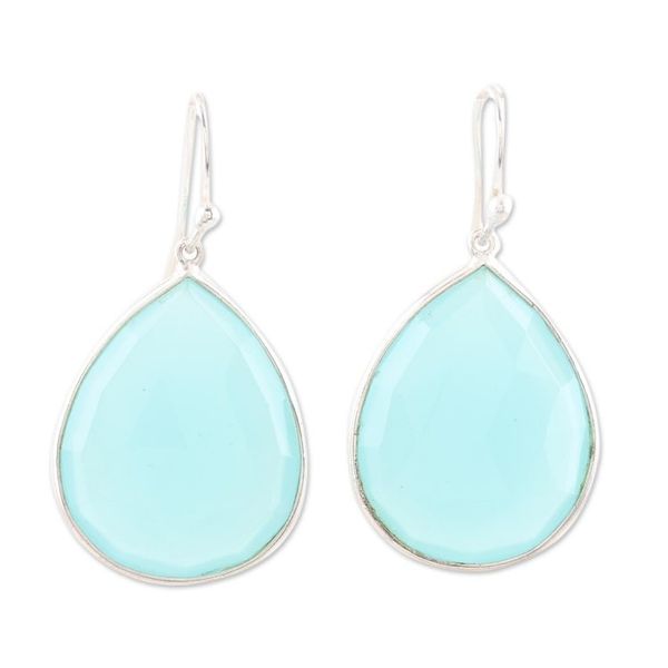 Alternate image for Chalcedony and Sterling Silver Dangle Earrings Dropped in Blue
