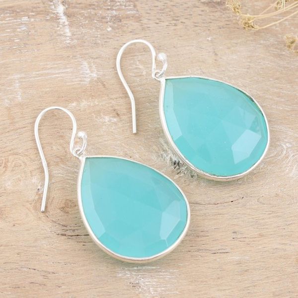 Alternate image for Chalcedony and Sterling Silver Dangle Earrings Dropped in Blue