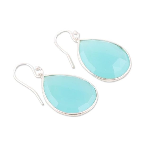 Alternate image for Chalcedony and Sterling Silver Dangle Earrings Dropped in Blue