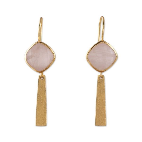 Alternate image for 18k Gold-Plated 12-Carat Natural Rose Quartz Dangle Earrings Monument of Kindness