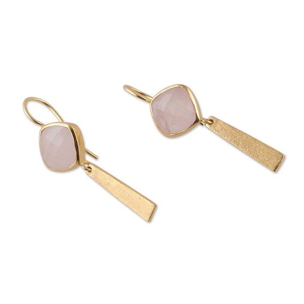 Alternate image for 18k Gold-Plated 12-Carat Natural Rose Quartz Dangle Earrings Monument of Kindness