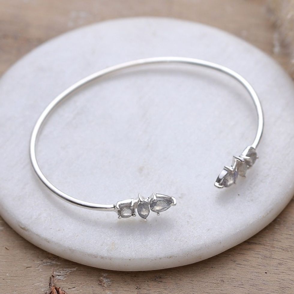 Sterling Silver Cuff Bracelet with Labradorite Gemstones 'Nocturnal Bliss'