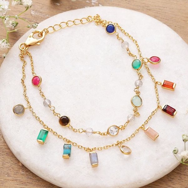 Alternate image for 18k Gold-Plated Multi-Gemstone Charm Strand Bracelet Golden Spells