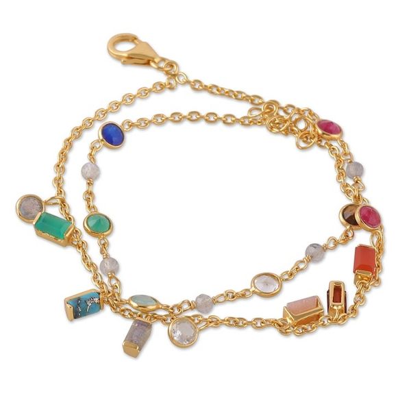 Alternate image for 18k Gold-Plated Multi-Gemstone Charm Strand Bracelet Golden Spells