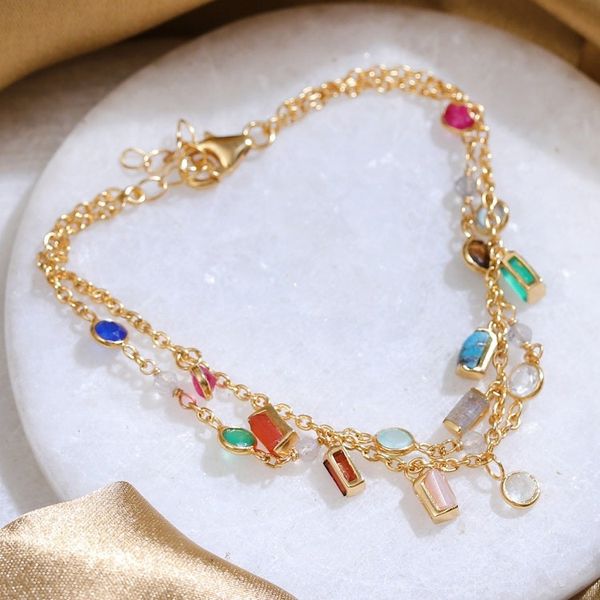 Alternate image for 18k Gold-Plated Multi-Gemstone Charm Strand Bracelet Golden Spells