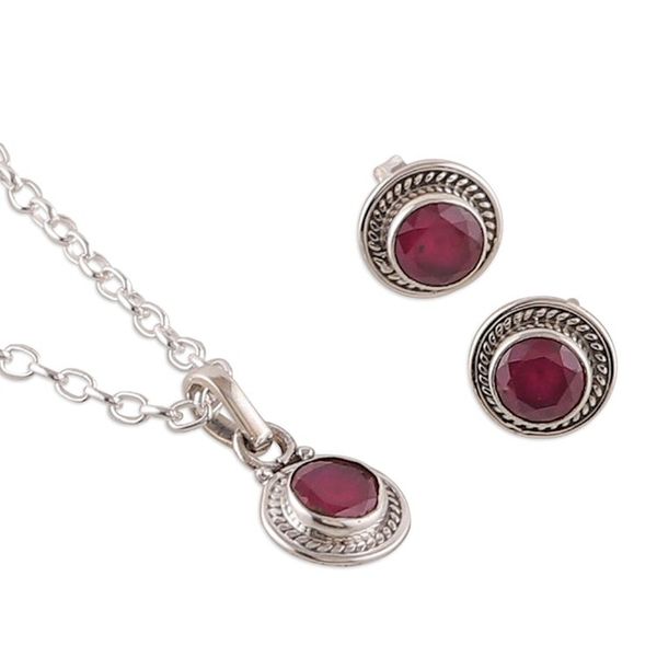Alternate image for 2-Carat Faceted Round Ruby Necklace and Earrings Jewelry Set Sparkling Caprice