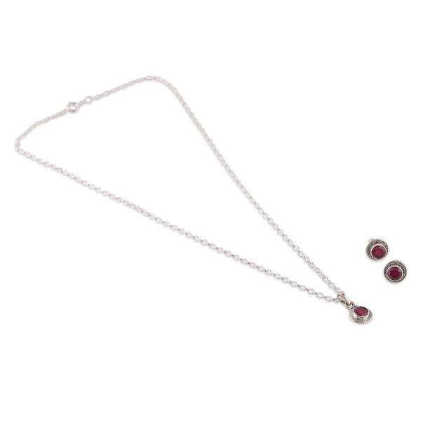 Alternate image for 2-Carat Faceted Round Ruby Necklace and Earrings Jewelry Set Sparkling Caprice