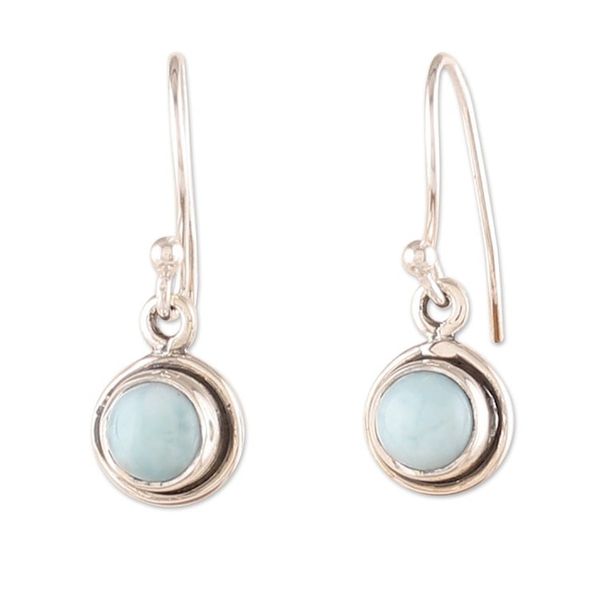 Alternate image for Sterling Silver Natural Larimar Cabochon Dangle Earrings Sky Love