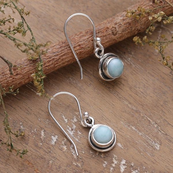 Alternate image for Sterling Silver Natural Larimar Cabochon Dangle Earrings Sky Love