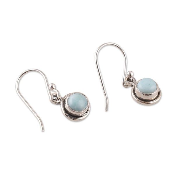 Alternate image for Sterling Silver Natural Larimar Cabochon Dangle Earrings Sky Love