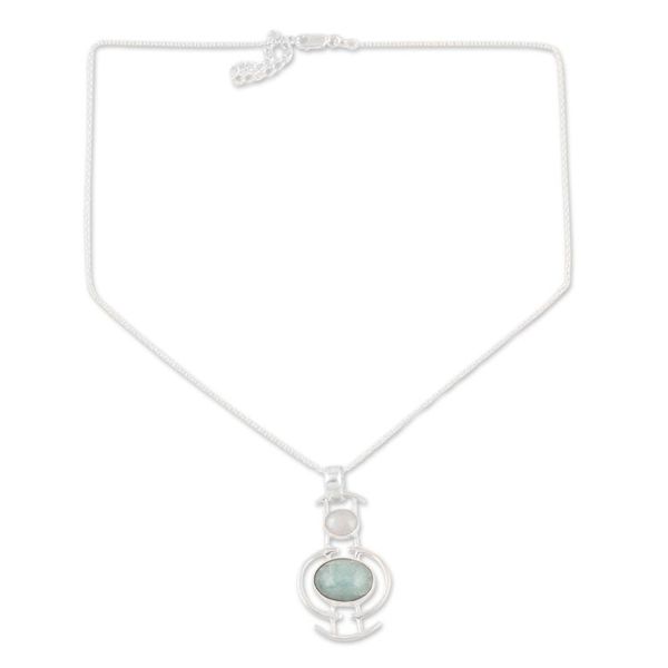 Alternate image for Aventurine and Rainbow Moonstone Pendant Necklace Sky Sisters