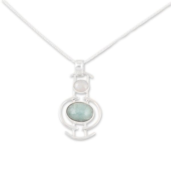 Alternate image for Aventurine and Rainbow Moonstone Pendant Necklace Sky Sisters