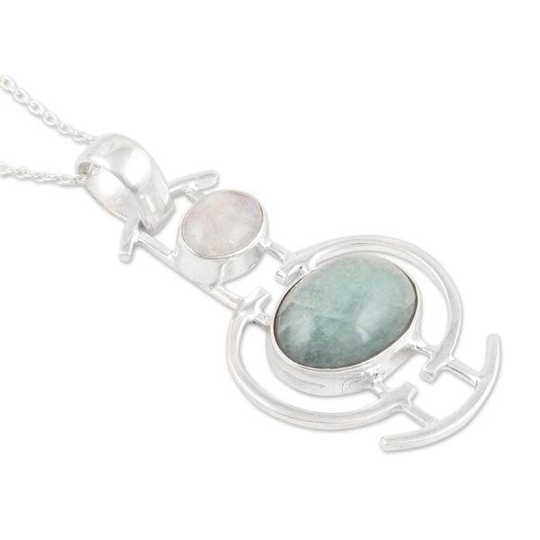Alternate image for Aventurine and Rainbow Moonstone Pendant Necklace Sky Sisters