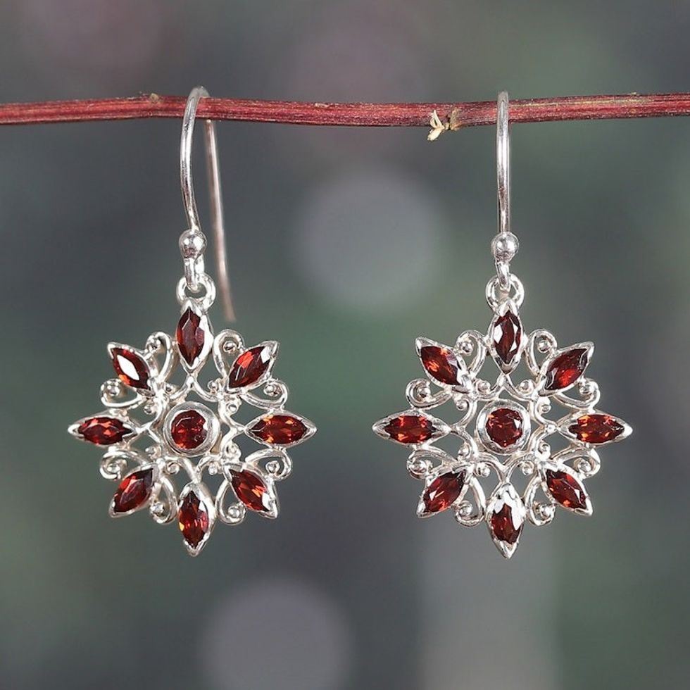 Marquise and Round-Shaped Natural Garnet Dangle Earrings 'Scarlet Bloom'