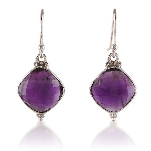 Alternate image for Artisan-Made Dangle Earrings with 33-Carat Faceted Amethyst Sagacious Kiss