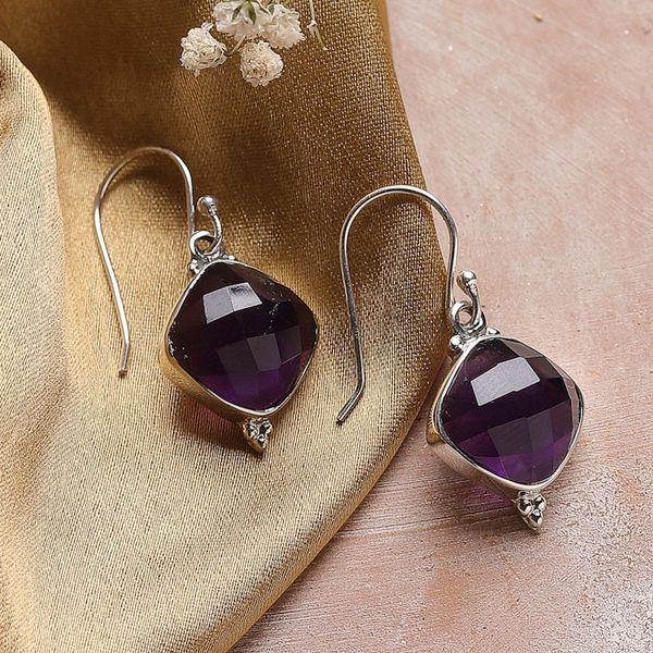 Alternate image for Artisan-Made Dangle Earrings with 33-Carat Faceted Amethyst Sagacious Kiss