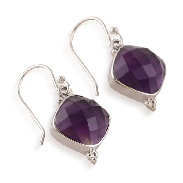 Alternate image for Artisan-Made Dangle Earrings with 33-Carat Faceted Amethyst Sagacious Kiss