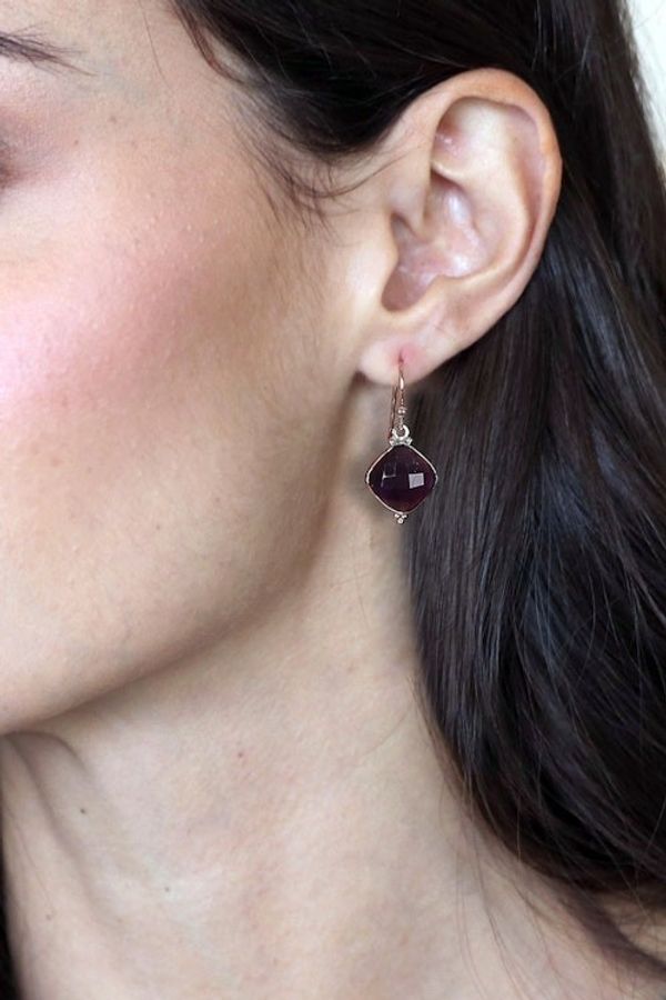 Alternate image for Artisan-Made Dangle Earrings with 33-Carat Faceted Amethyst Sagacious Kiss