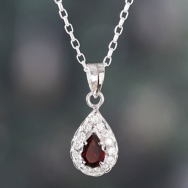 Alternate image for Romantic Natural 1-Carat Drop-Shaped Garnet Pendant Necklace Tear of Romance