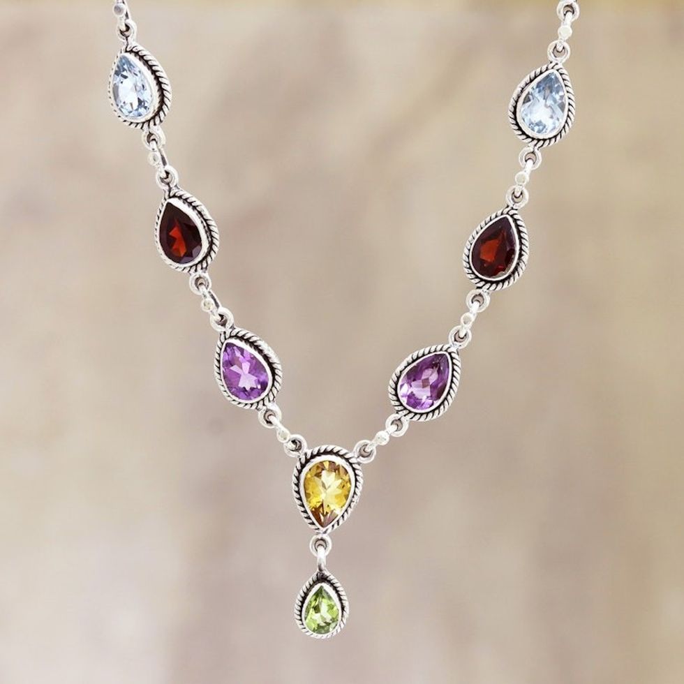 Multi-Gemstone and Sterling Silver Necklace 'On the Bright Side'