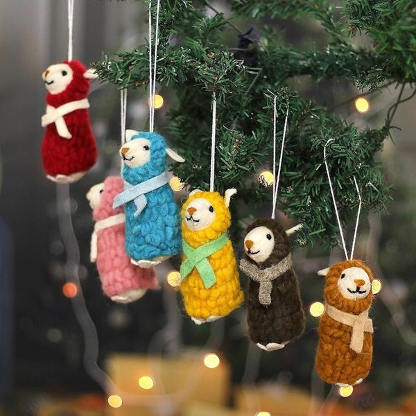 Alternate image for Set of 6 Handcrafted Embroidered Wool Sheep Ornaments Oneiric Sheep