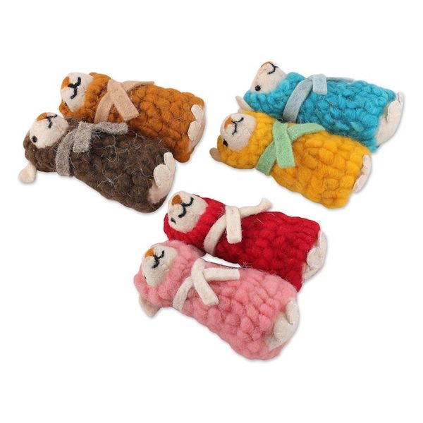 Alternate image for Set of 6 Handcrafted Embroidered Wool Sheep Ornaments Oneiric Sheep