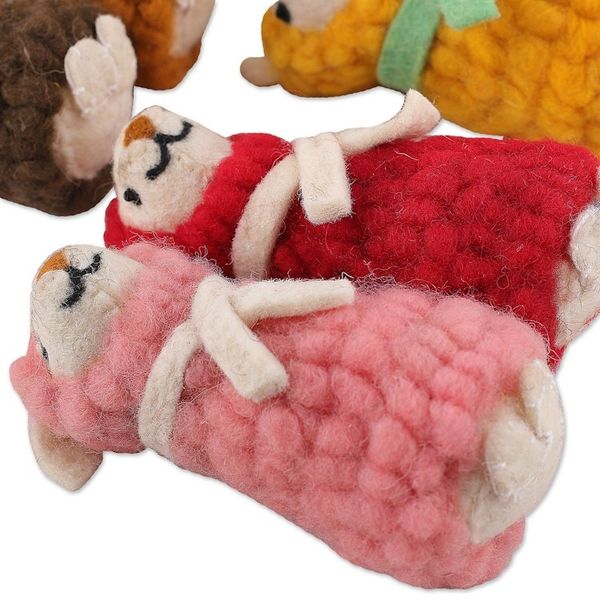 Alternate image for Set of 6 Handcrafted Embroidered Wool Sheep Ornaments Oneiric Sheep