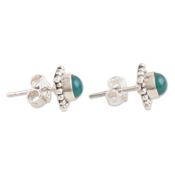 Alternate image for Square Sterling Silver Stud Earrings with Green Onyx Gems Intellect Light