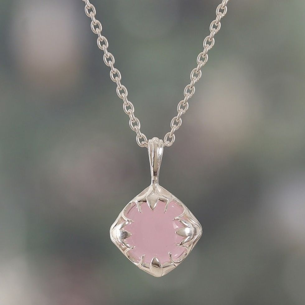 High-Polished Natural Rose Quartz Pendant Necklace 'Pink Fairy'