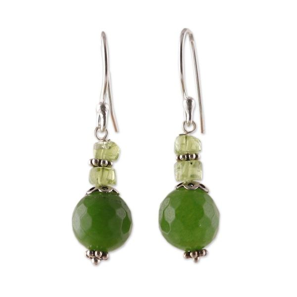 Alternate image for Green Agate and Natural Peridot Beaded Dangle Earrings Vital Green