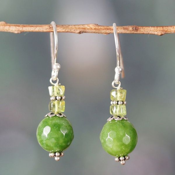 Alternate image for Green Agate and Natural Peridot Beaded Dangle Earrings Vital Green
