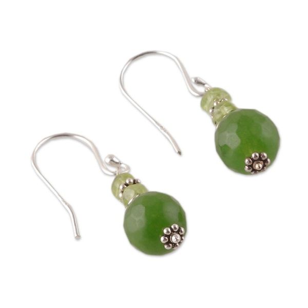 Alternate image for Green Agate and Natural Peridot Beaded Dangle Earrings Vital Green