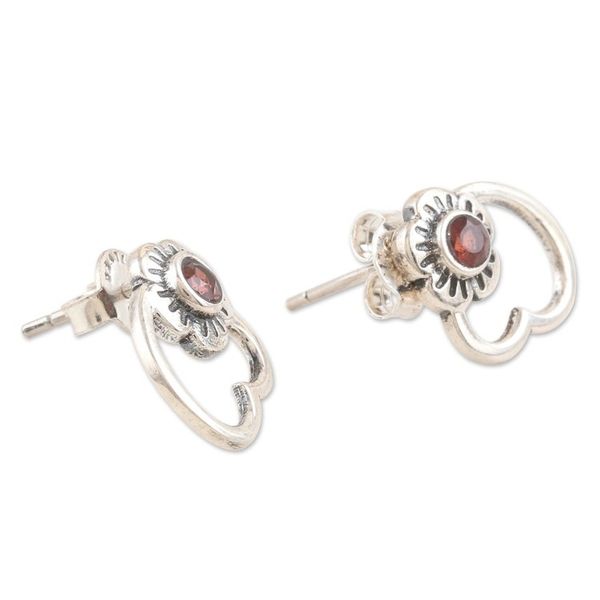 Alternate image for Flower and Heart Drop Earrings with Natural Garnet Gems Passion Petals